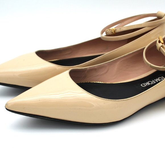 Tom Ford Padlock Patent Leather Gold Lock/Key Ankle Strap Ballet Flats Shoes 41 - Picture 3 of 7